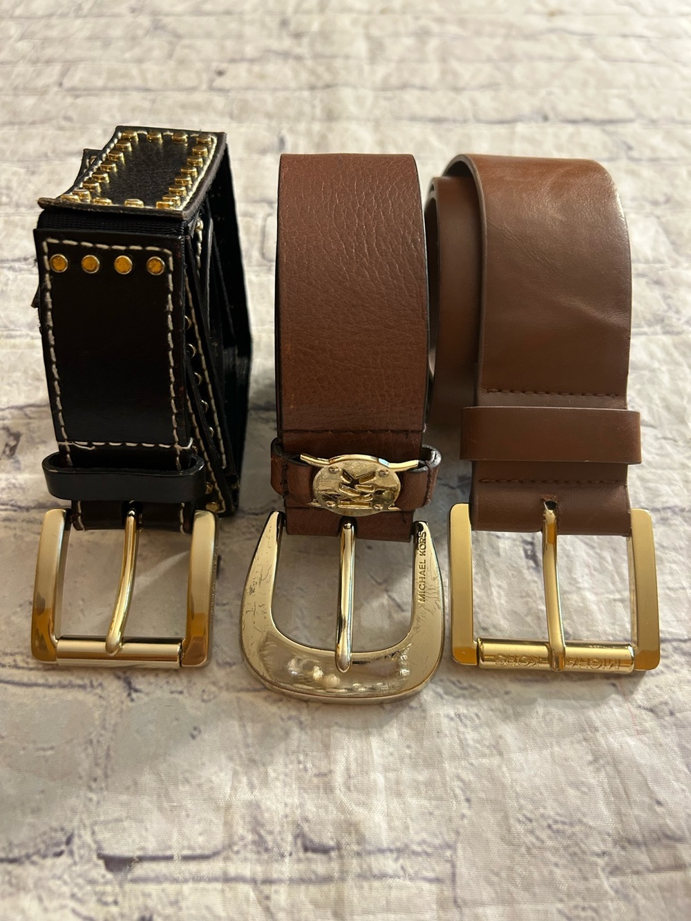 MICHAEL MICHAEL KORS & MICHAEL KORS LOT OF (3) WOMEN’S BELTS BROWN & BLACK STUDS